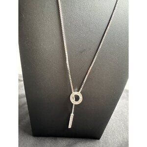 Elegant Silver Tone Lariat Love Knot Necklace With Crystal Accents